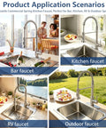 Rock Solid Brushed Nickel Kitchen Faucet With Pull Down Sprayer And 18.5 Inch High Arc Spout used in bar, kitchen, RV, and outdoor settings.