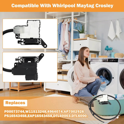 Washer Latch Assembly Replacement For Whirlpool Washers Lid Lock Switch Easy Install Drop In Fit Compatible With AP7002928 MVW5430MW0 WTW5010LW0 WTW5015LW0 WTW5057LW0 And Related Models installed on washer lid