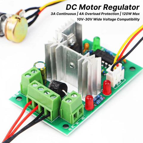 PWM DC Motor Speed Controller 10 To 30V 3A 120W With Reversible Forward Reverse Stop Switch Brushed DC Motor Regulator