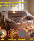 Dust Proof Moving Bag For Sofa And Boxes Clear 4Mil Virgin Plastic Odorless Heavy Duty Furniture Cover on brown sofa