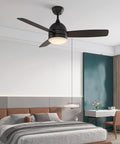 Ceiling Fan With Lights And Remote Control 48 Inch Black Finish Dimmable LED Light Quiet Silent Motor 3 Blades Over Bed
