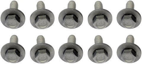 Heavy Duty Splash Shield Bolts With Captive Washers M10x26.5mm showing 10 rust resistant auto fender fasteners in a row.