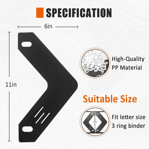 Heavy Duty Triangle Sheet Lifters For Three Ring Binders measuring 11x6 inches, shown in black high-quality plastic.