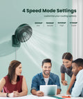 Wall Mounted Oscillating Fan With Remote And Timer For Home And RV Use, 8.5 Inch Compact Fan shown operating in office.