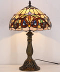 Tiffany Style Stained Glass Table Lamp With Vintage Victorian Vibe, 12 Inch Shade, 18 Inch Tall, Antique Green Bronze Base, UL Listed