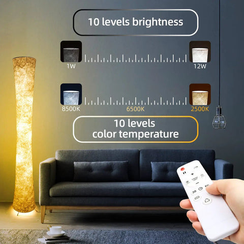 61 Inch RGBWW LED Floor Lamp For Living Room And Bedroom Color Changing Dimmable Ambient Light With Remote Control shown beside a sofa