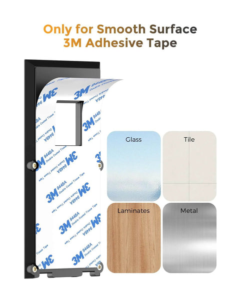 No Drill Ring Doorbell Mount For Renters Adhesive Stick On Solution next to material samples: glass, tile, laminate, metal
