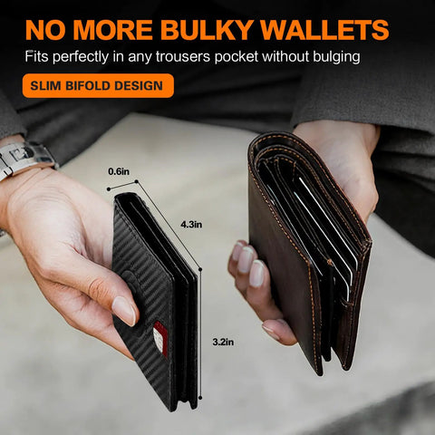 Comparing thickness of Ultra Slim RFID Blocking Bifold Wallet For Men With Carbon Fiber Look to traditional wallet 