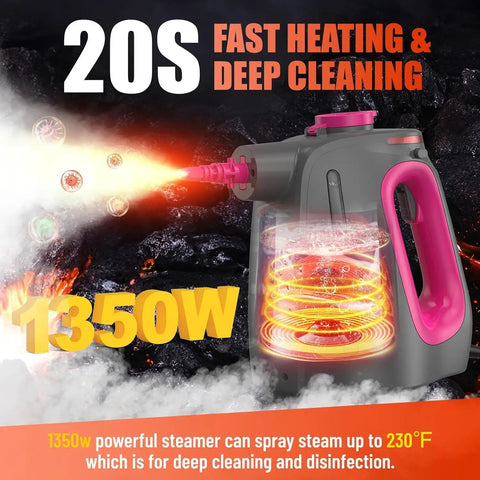 Heavy Duty Handheld Steam Cleaner With Lockable Steam Button And 11 Accessories with 1350W power display