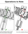 Watch Link Removal Kit With Six Extra Pins And Hammer For Easy Bracelet Removal And Band Size Adjustment guide illustration