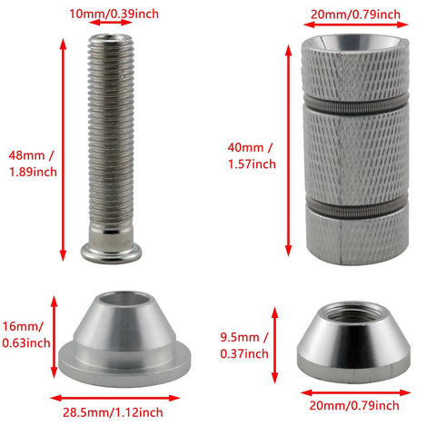 Premium Mountain And Road Bike Threadless Stem Extender With Fork Screws and Red Bowl Cover, Aluminum parts with measurements displayed.