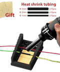 Silicone Soldering Stand With 8 Slot Tray And Third Hand Soldering Station For 32AWG To 12AWG Wires, Anti Slip Base, Tube Sponge, Helping Hands Holder, 1 Pc Black, Great For Electronics DIY And Repairs showing heat shrink tubing and soldering iron in use