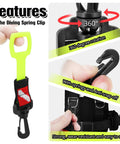 360-degree rotation features of 2 Pack Scuba Regulator Octopus Holder With Spring Clip Dive Flag Webbing And Silicone Ring.