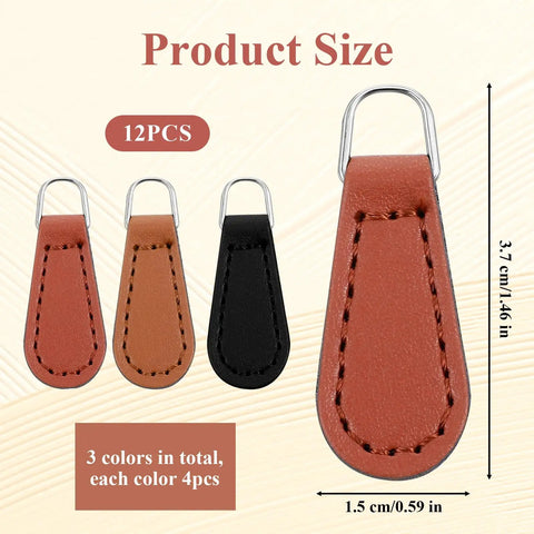 Zipper Pull Tabs Replacement Kit For Luggage Backpacks Jackets Purses And Handbags Grab And Go Easy Clip On PU Leather 12 Pack