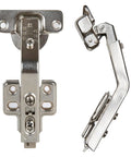 135 Degree Bi Fold Blind Corner Cabinet Hinges Full Overlay Face Frame Concealed Soft Close Hardware Two Pack shown from two angles.