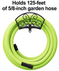 Go-To Garden Hose Holder Wall Mount Rack Holds 125 Feet Of Five Eighth Inch Hose Durable Gauge Steel With Weather Resistant Powder Coat Finish Decorative Yet Functional Hose Reel Hanger For Outdoor Space with coiled garden hose