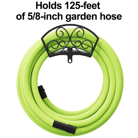 Go-To Garden Hose Holder Wall Mount Rack Holds 125 Feet Of Five Eighth Inch Hose Durable Gauge Steel With Weather Resistant Powder Coat Finish Decorative Yet Functional Hose Reel Hanger For Outdoor Space with coiled garden hose