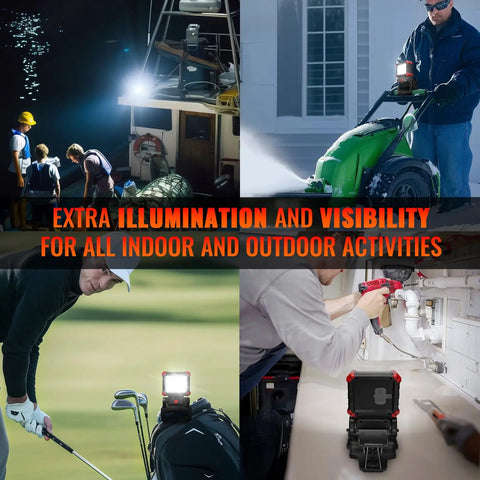 Rechargeable LED Work Light With Clamp And Magnetic Clip 2100 Lumen COB Portable Work Light in various job site scenarios