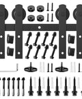 12 Foot Heavy Duty Sliding Barn Door Hardware Kit For Double Doors With Slick Quiet Glide Easy To Install And Reusable Fits Doors One And Three Eighths Inches Thick To One And Three Quarters Inches Thick Thirty Six Inches Wide Black I Shape components