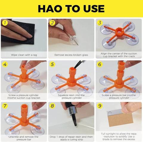Step-by-step guide to using Pro Grade Windshield Crack Repair Kit Four Pack With Enhanced Injection Head And Suction Cup