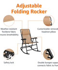 Go To Outdoor Portable Folding Rocking Chair With Headrest For Porch And Patio showcasing features like Textilene fabric and safety lock.