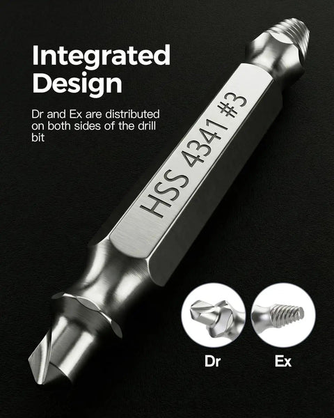 Close-up of a metal drill bit from the Damaged Screw Extractor Set For Stripped Screws And Bolts, Easy Remove Drill Bit Kit With Storage Case.