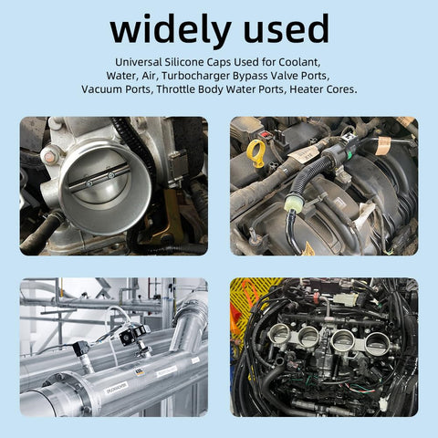 Heavy Duty Silicone Coolant Cap Kit With Clamp For Vacuum Heater Port installed in various engines and mechanical systems