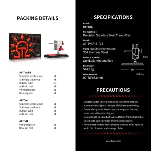 Pro Grade Adjustable Clamp Vise Grip With 1.69 Inch To 1.18 Inch Jaw Width, 304 Stainless Steel Build, Ultra Precise, Tough As Nails, Corrosion Resistant, High Hardness, Heat And Impact Resistant, Cross Groove Head. packaging and specifications sheet