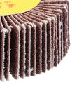 5 Pack 2 Inch Flap Wheels Shank Mounted For Grinders, 80 Grit Sanding Abrasive Flap Disks With 1.18 Inch Arbor, close-up of flap wheel surface.
