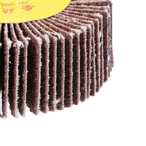 5 Pack 2 Inch Flap Wheels Shank Mounted For Grinders, 80 Grit Sanding Abrasive Flap Disks With 1.18 Inch Arbor, close-up of flap wheel surface.