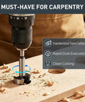 Knockout Forstner Bit Set Featuring Eight Heavy Duty Wood Drill Bits in use on wood for clean, flat bottom hole cutting.