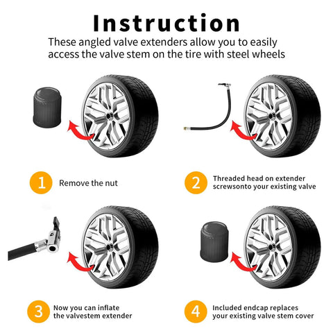 Super Tough Durable Flexible Rubber Tire Inflation Pump Hose Extension Tube One Quarter Inch Thread Connector Air Inflator Car Tire Balloon Pump Gauge For Home Garage Travel Auto Repair And Party Uses Easy Grip Always Ready Setup, angled tire valve extender on wheel