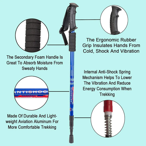 Ultimate Go To Collapsible Trekking Poles for Hiking, Ultra Lightweight Aluminum, ergonomic rubber grip, anti-shock feature