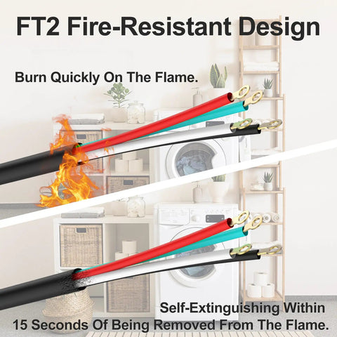 Heavy Duty 4 Prong Dryer Power Cord 30 Amp 5 Feet with fire-resistant design