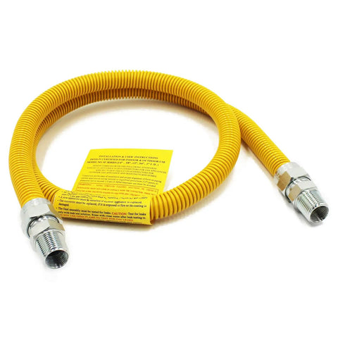 48 Inch Flexible Gas Connector Kit Five Eighths Inch Outer Diameter Yellow Coated Stainless Steel Hose One Half Inch ID For Dryer Stove Range