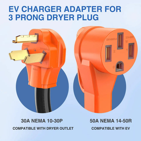 30A To 50A EV Charger Adapter Cord With Heavy Duty 10 Gauge Copper Wire NEMA 10-30P To 14-50R 3 Prong Dryer Outlet To EV Plug