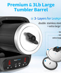 Ultra Quiet Rock Tumbler Kit With Brushless Motor Extra Large 3 Lb Barrel showing stainless steel lid and digital display