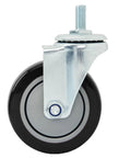Heavy Duty 4 Inch Polyurethane Swivel Caster Wheels Set Of 4 Threaded Stem Black for industrial carts, showing steel stem and rubberized wheel.
