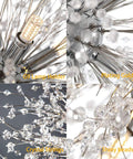 Close-up details of Sputnik Crystal Chandelier with Firework Chrome Finish, dandelion style, showing lamp holder and crystal beads.