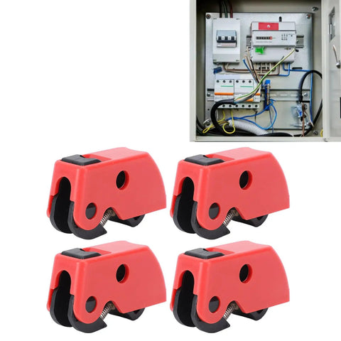 Circuit Breaker Lockout Kit 10 Pieces For Industrial And Automotive Safety Lock Box Tagout, red lockouts in front of breaker panel