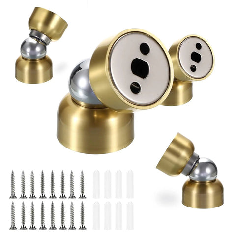 4 Pack Magnetic Door Stoppers With Screws, Heavy Duty Door Holder And Wall Mount Catcher, Stainless Steel Door Stop Keeps Doors Open, Built Tough For Bedroom And Bathroom, Gold Finish, shown with screws included in the set