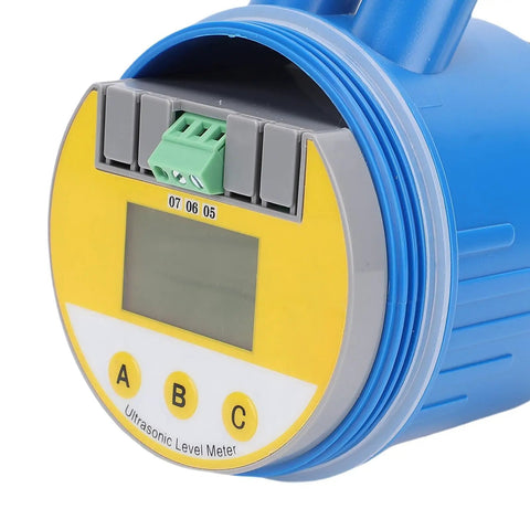 Ultrasonic Water Level Sensor With LCD Display, 4-20mA Output, DC24V, 0-10m Range, Blue Housing, Built For Water And Sewage Processing