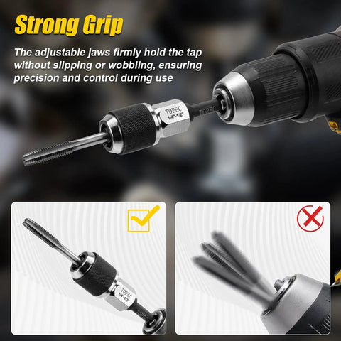 Three Eighths Inch Drive Tap Socket Set With Adjustable Jaws For Tight Spots demonstrating strong grip on drill bit