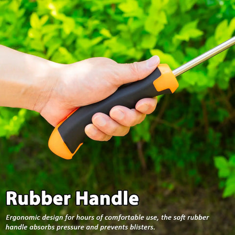 Uproot Like a Pro Hand Held Weeder Puller Tool With Rubber Grip shown in garden use