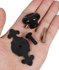 Vintage Ceramic Cabinet Knobs With Matte Black Finish For Retro Wardrobe Drawers And Kitchen Cupboard Hardware No Fuss Easy Grip Ergonomic Porcelain Knobs Durable Build For Everyday Use in hand showing knob, backplate and screws