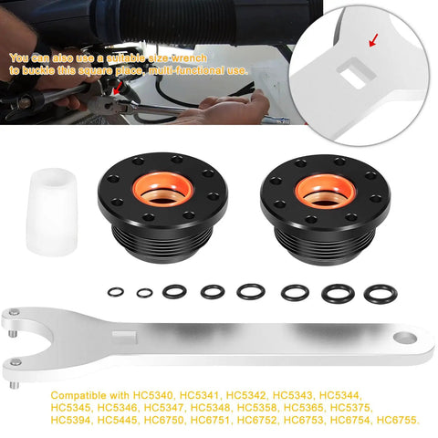 Hydraulic Steering Cylinder Seal Kit With Pin Wrench HS5157 for marine boats, shown with components and compatibility list.