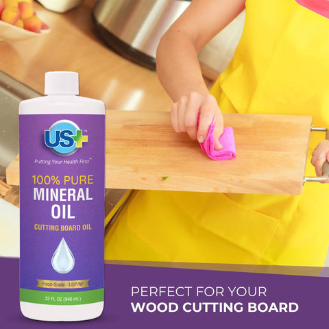 Person using Pure Mineral Oil for Cutting Boards and Food Prep Surfaces Legit Food Grade Kosher GMO Free Deep Penetrating Wood Protector