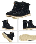 Rugged Steel Toe Work Boots For Men Waterproof Moc Toe Safety Boots With Non Slip Grip Built Tough For Construction And Outdoor Jobs Durable Black Boots All Day Comfort Size 9 US