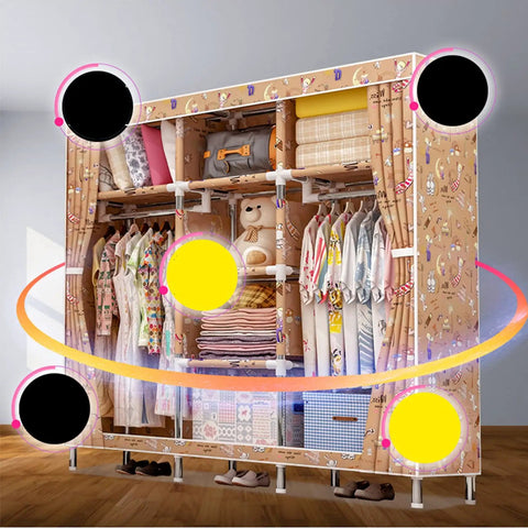 Large Capacity Portable Wardrobe Closet With Washable Oxford Fabric Cover And Heavy Duty Hanging Rods For Real Clothing Storage, showcasing organized clothing and storage.