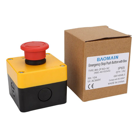 Industrial Emergency Stop Switch With Enclosure Red Mushroom Button 660V 10A 1NO 1NC Normally Open Closed Surface Mount IP65